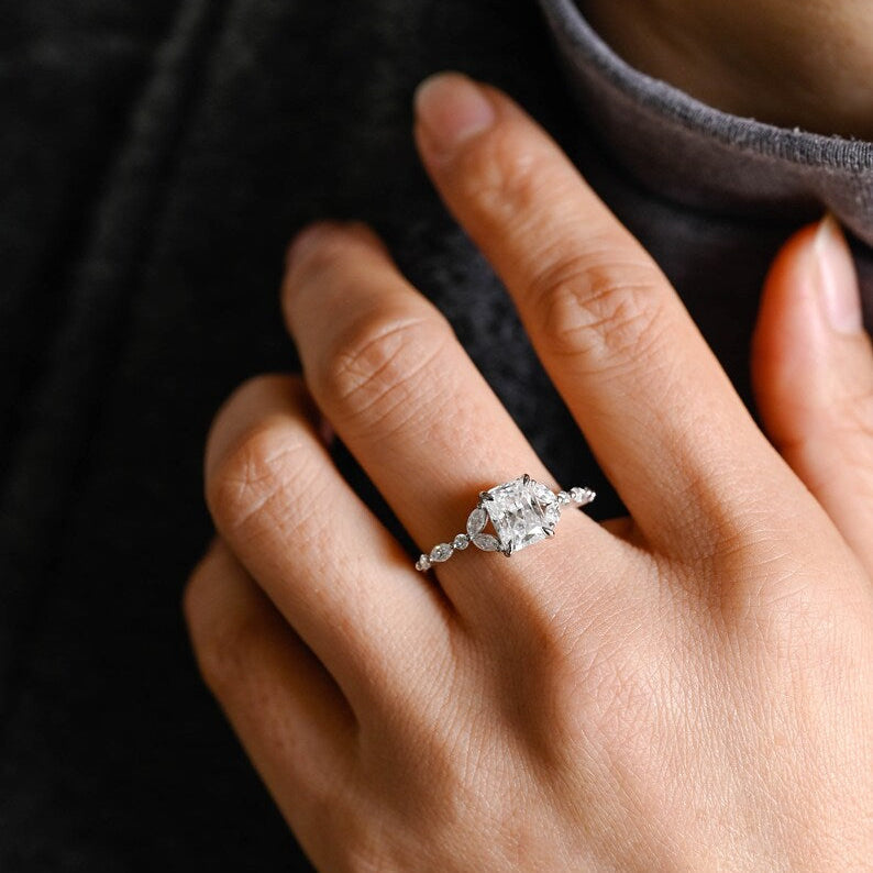 Stunning 1.0 - 2.0 CT Radiant Moissanite Engagement Ring with Double Shank & Pave Design 6