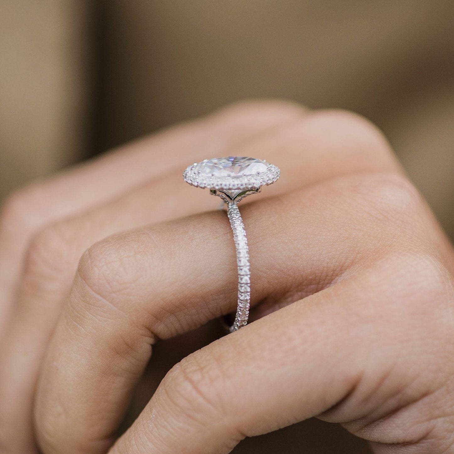 3.85 CT Oval Halo & Pave Lab Grown Diamond Engagement Ring