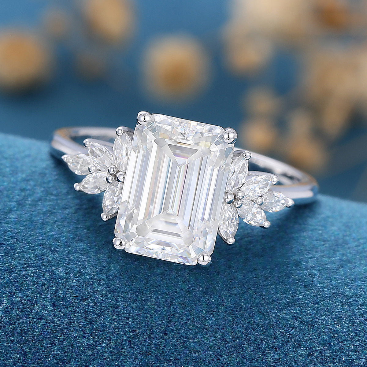 2 CT Emerald Cluster Lab Grown Diamond Engagement Ring