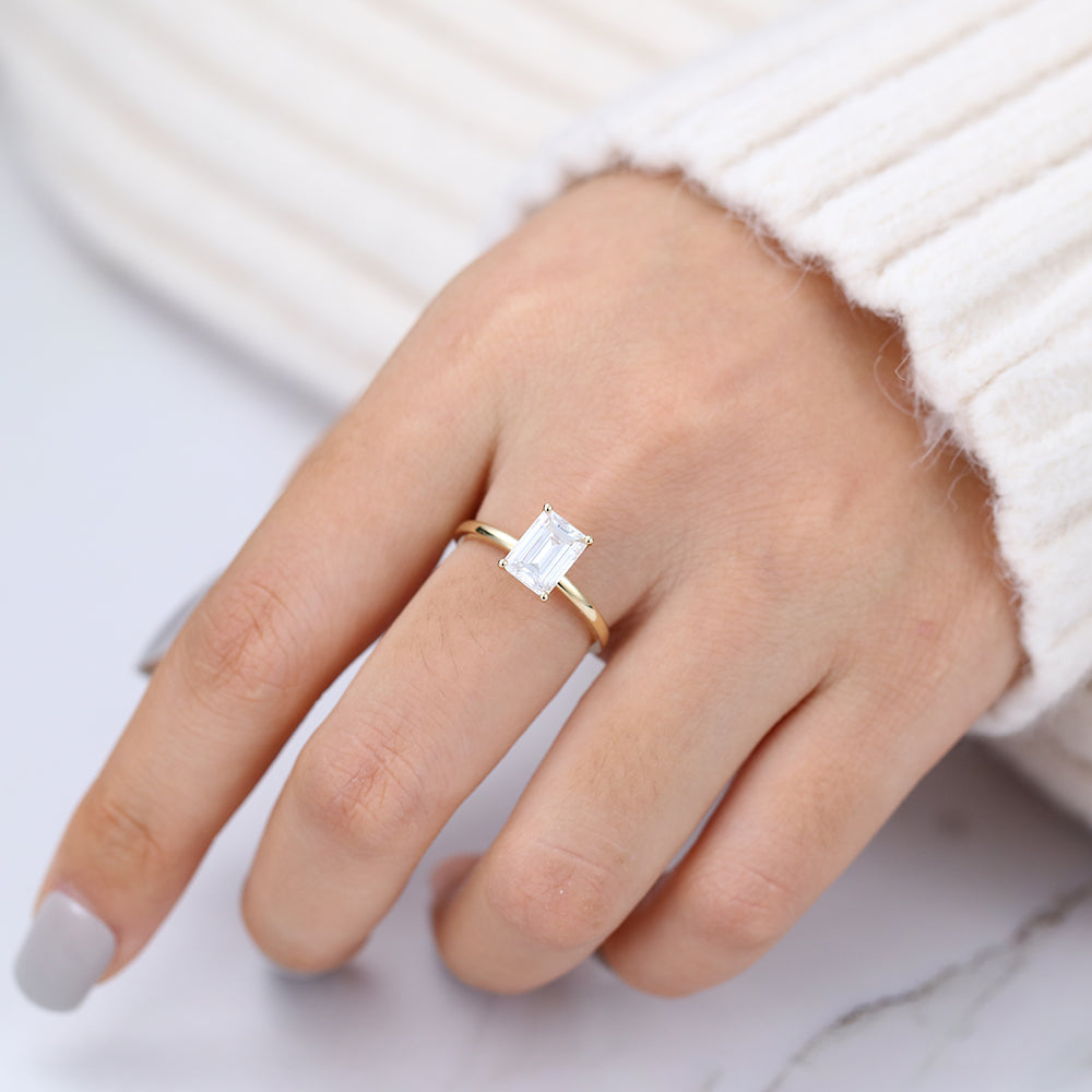 1.6 CT Emerald Solitaire Lab-Grown Diamond Engagement Ring