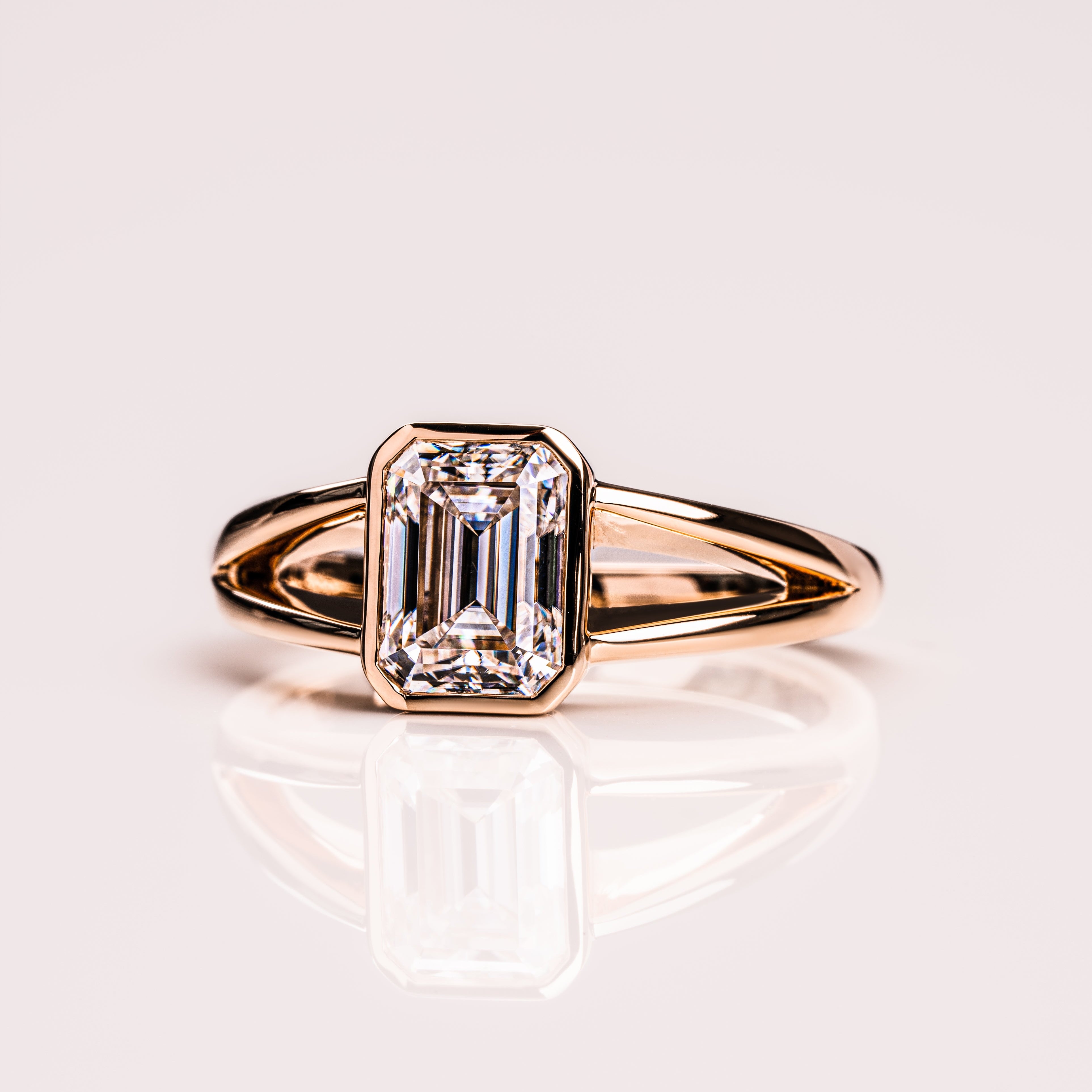 1.6 CT Emerald Solitaire & Split Shank Lab Grown Diamond Engagement Ri ...