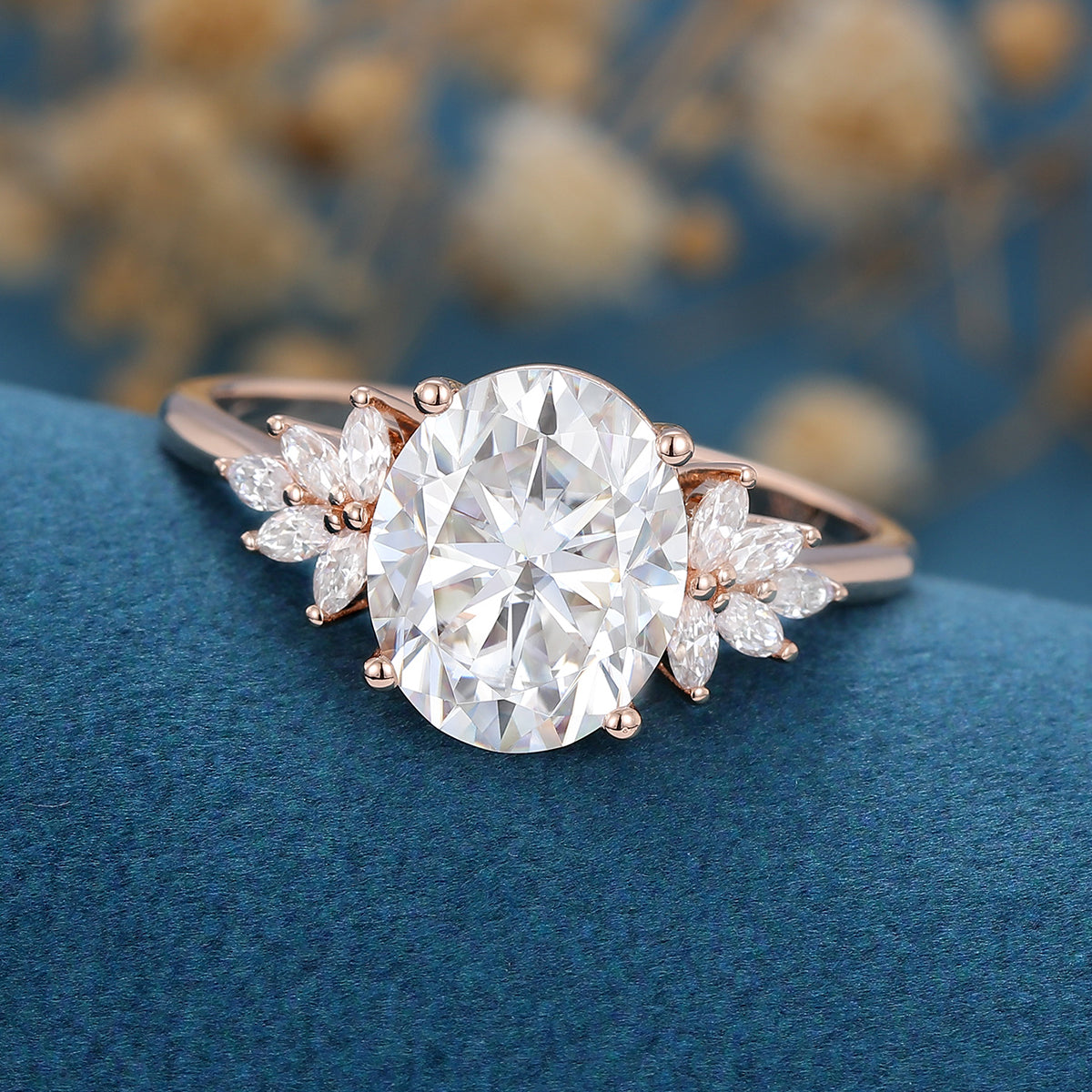 3.74 CT Oval Cluster Lab Grown Diamond Engagement Ring