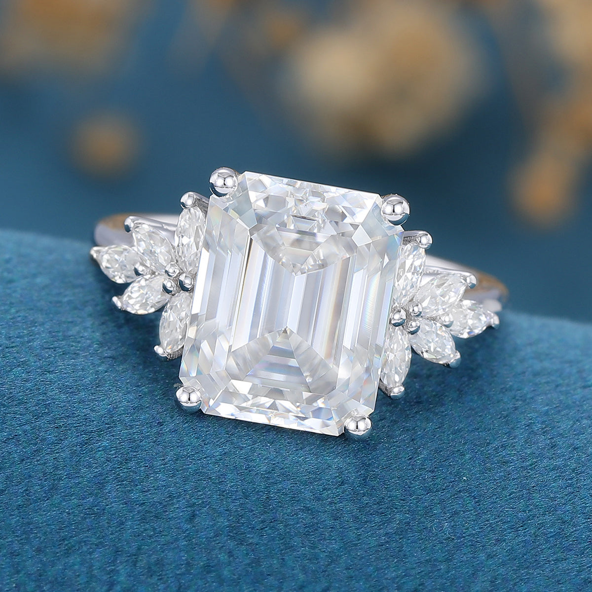 3 CT Emerald Cluster Lab Grown Diamond Engagement Ring