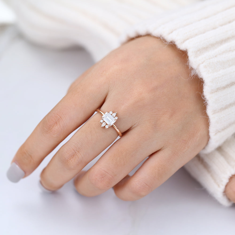 0.92 CT Emerald Cluster Lab-Grown Diamond Engagement Ring