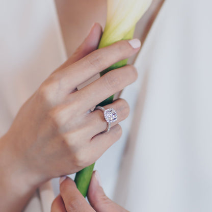 1.50 CT Round Halo & Pave Lab Grown Diamond Engagement Ring