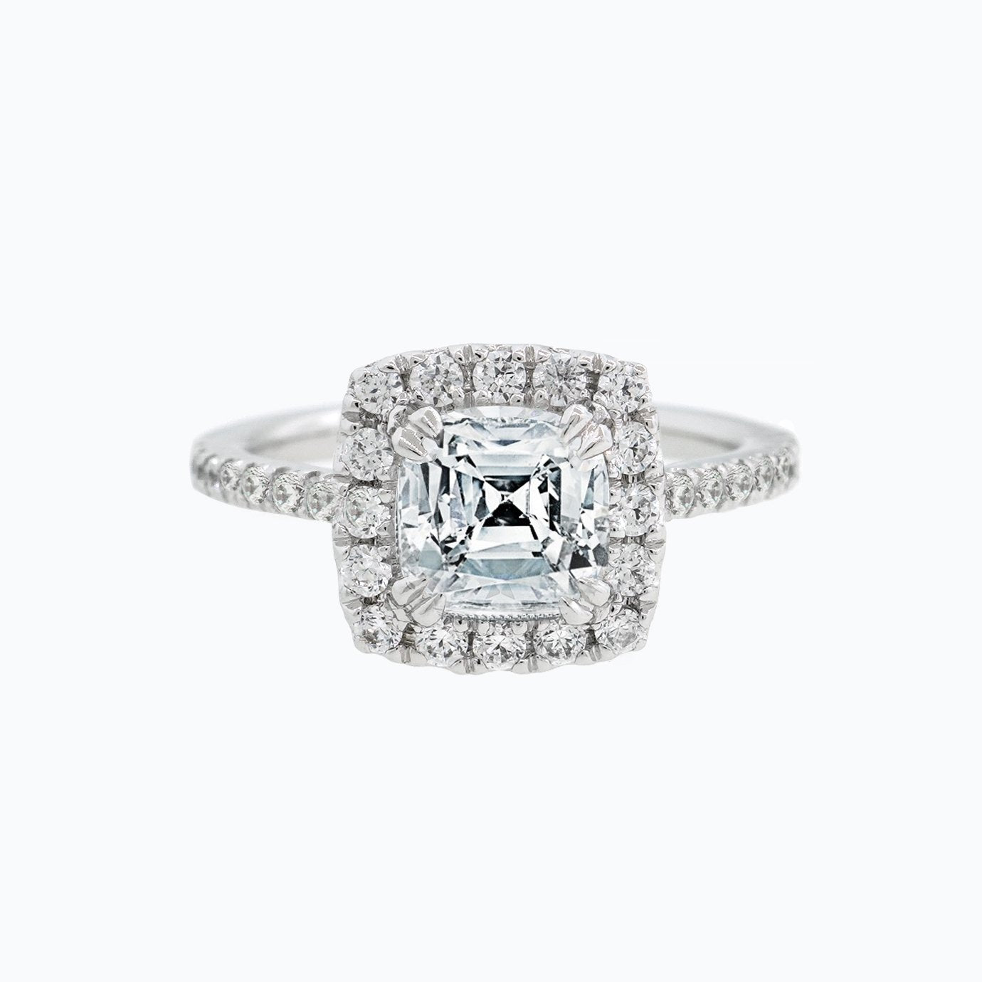 1.50 CT Cushion Halo & Pave Lab Grown Diamond Engagement Ring