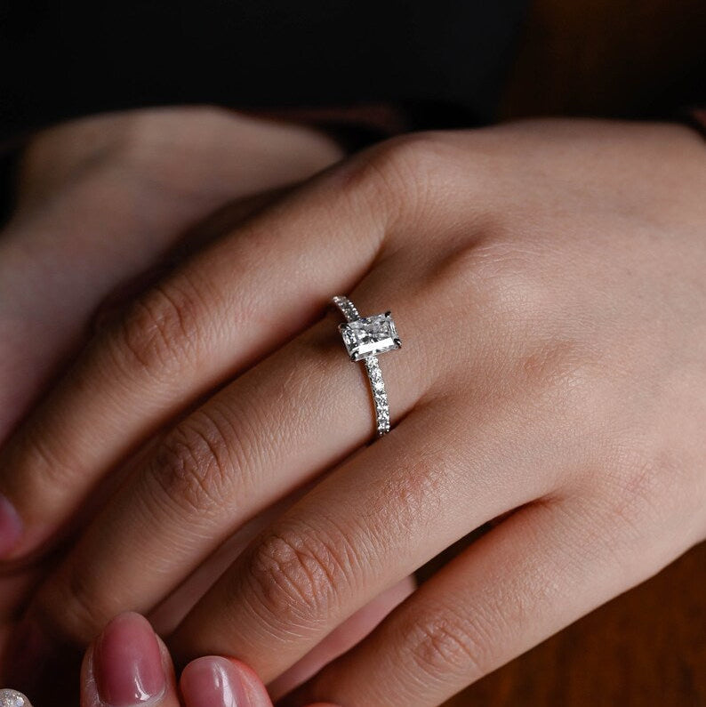 Stunning 1.0 - 2.0 CT Radiant Moissanite Engagement Ring with Pave Design 2