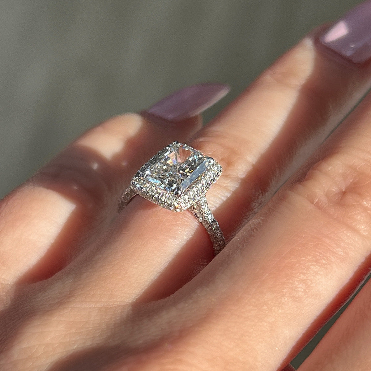 Stunning 2.03 CT Radiant Moissanite Engagement Ring with Halo & Pave Design 2