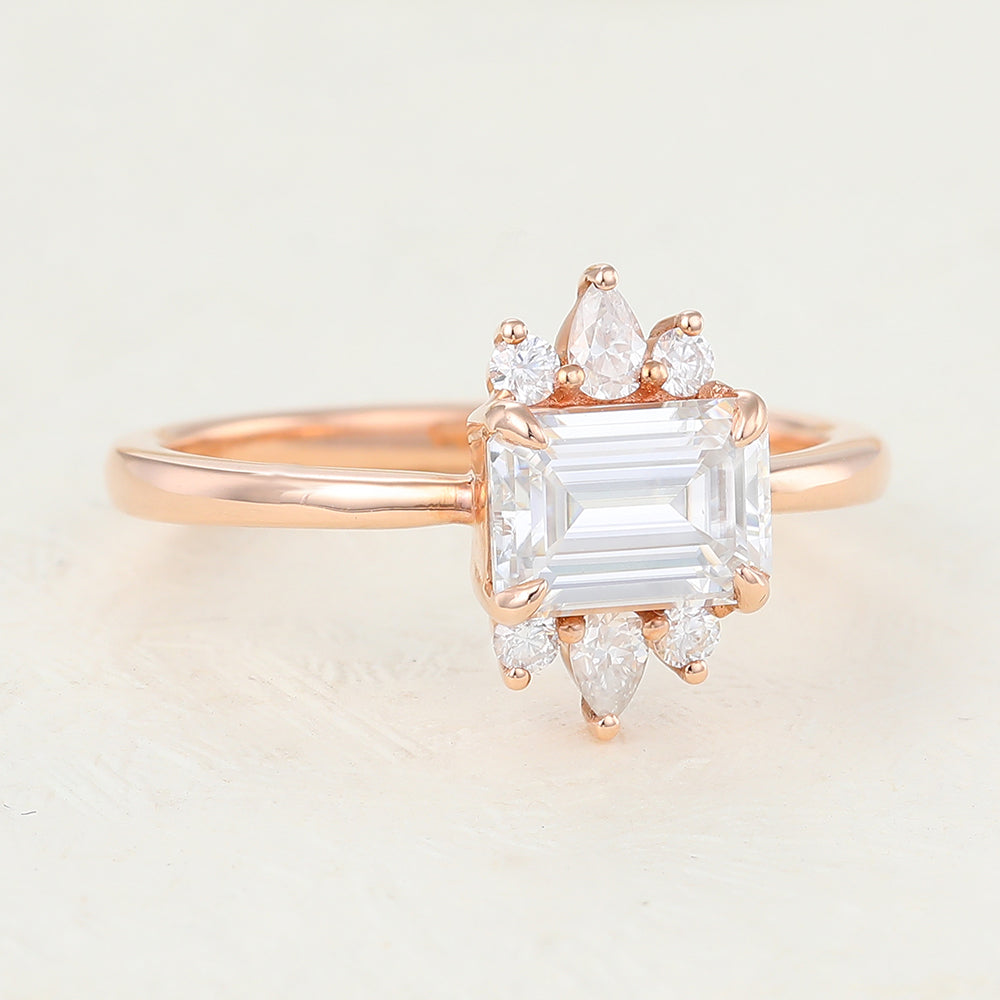 0.92 CT Emerald Cluster Lab-Grown Diamond Engagement Ring