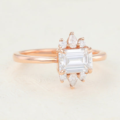 0.92 CT Emerald Cluster Lab-Grown Diamond Engagement Ring