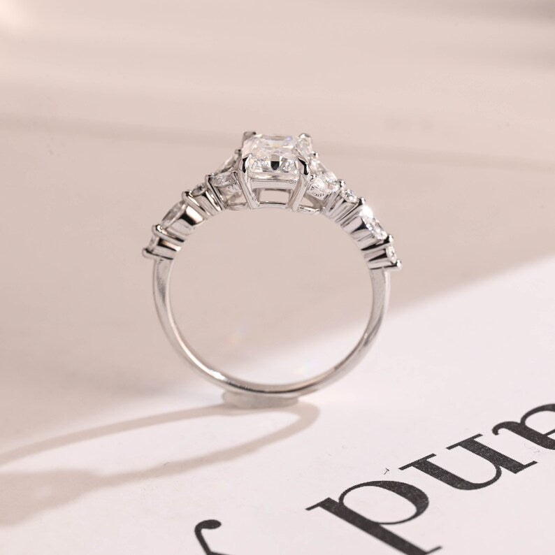 Stunning 1.0 - 2.0 CT Radiant Moissanite Engagement Ring with Double Shank & Pave Design 8