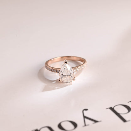 Stunning 1.0 - 2.0 CT Pear Moissanite Engagement Ring with Pave Design 1