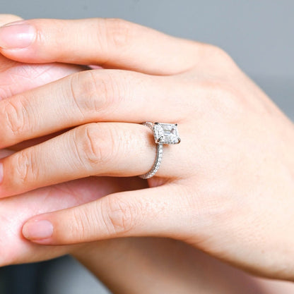 Stunning 1.0 - 2.0 CT Emerald Moissanite Engagement Ring with Hidden Halo Design 9