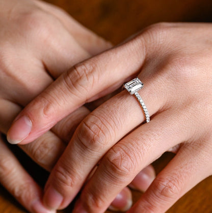 Stunning 1.0 - 2.0 CT Emerald Moissanite Engagement Ring With Hidden Halo Design 6