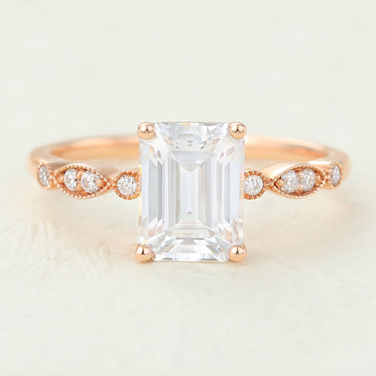 1.6 CT Emerald Milgrain Pave Lab-Grown Diamond Engagement Ring