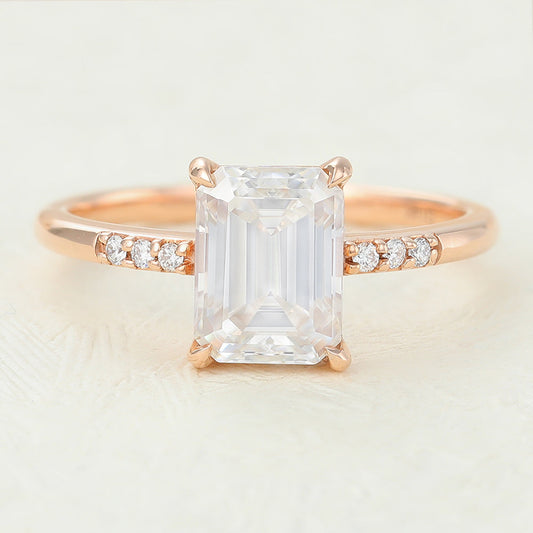 1.6 CT Emerald Pave Moissanite Engagement Ring