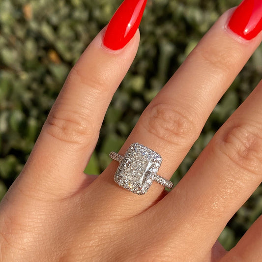Stunning 2.05 CT Radiant Moissanite Engagement Ring with Halo & Pave Design 2