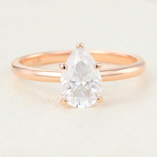 1.5 CT Pear Solitaire Moissanite Engagement Ring