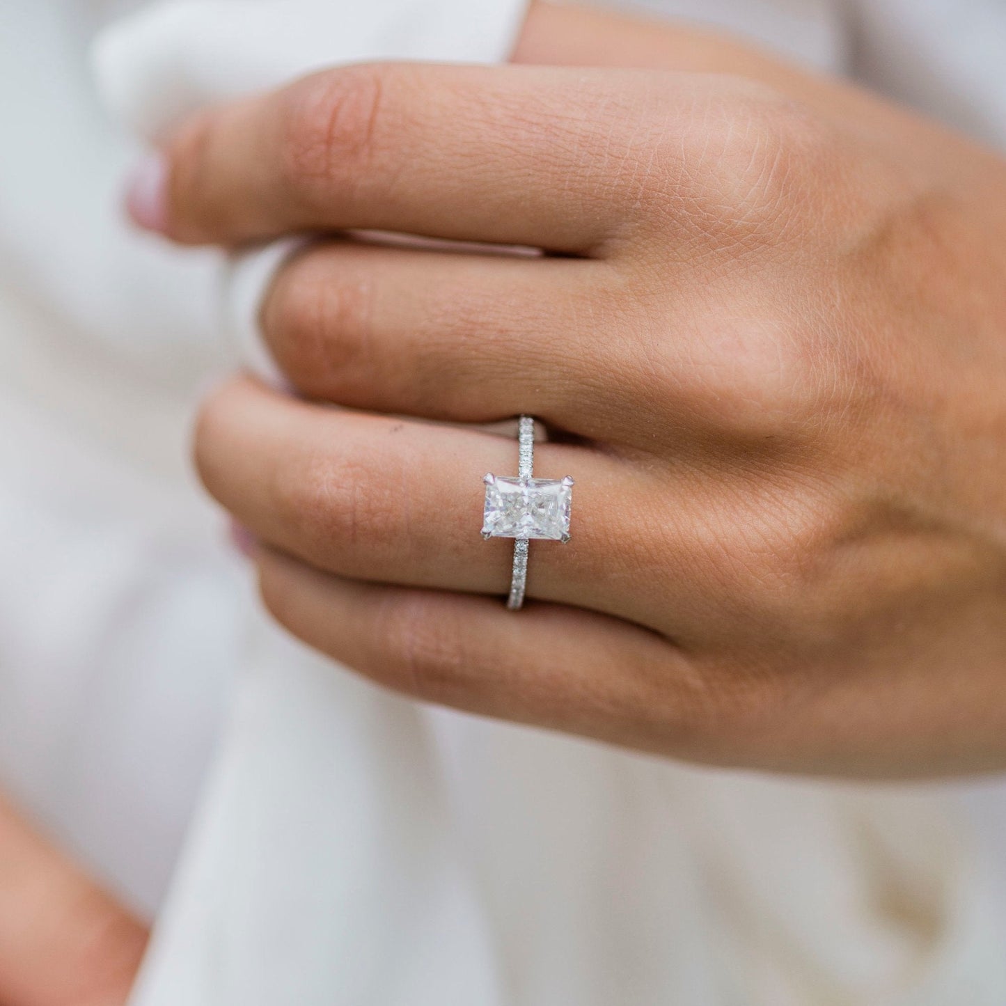 2 CT Radiant Pave Lab Grown Diamond Engagement Ring