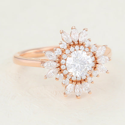 0.41 CT Round Cluster Moissanite Engagement Ring