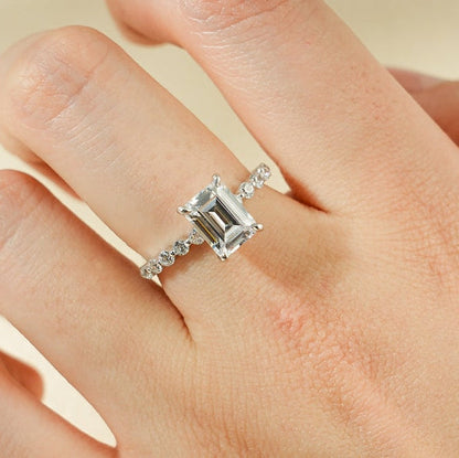 Stunning 1.0 - 2.0 CT Emerald Moissanite Engagement Ring with Hidden Halo Design 6