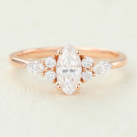 0.47 CT Marquise Cluster Moissanite Engagement Ring