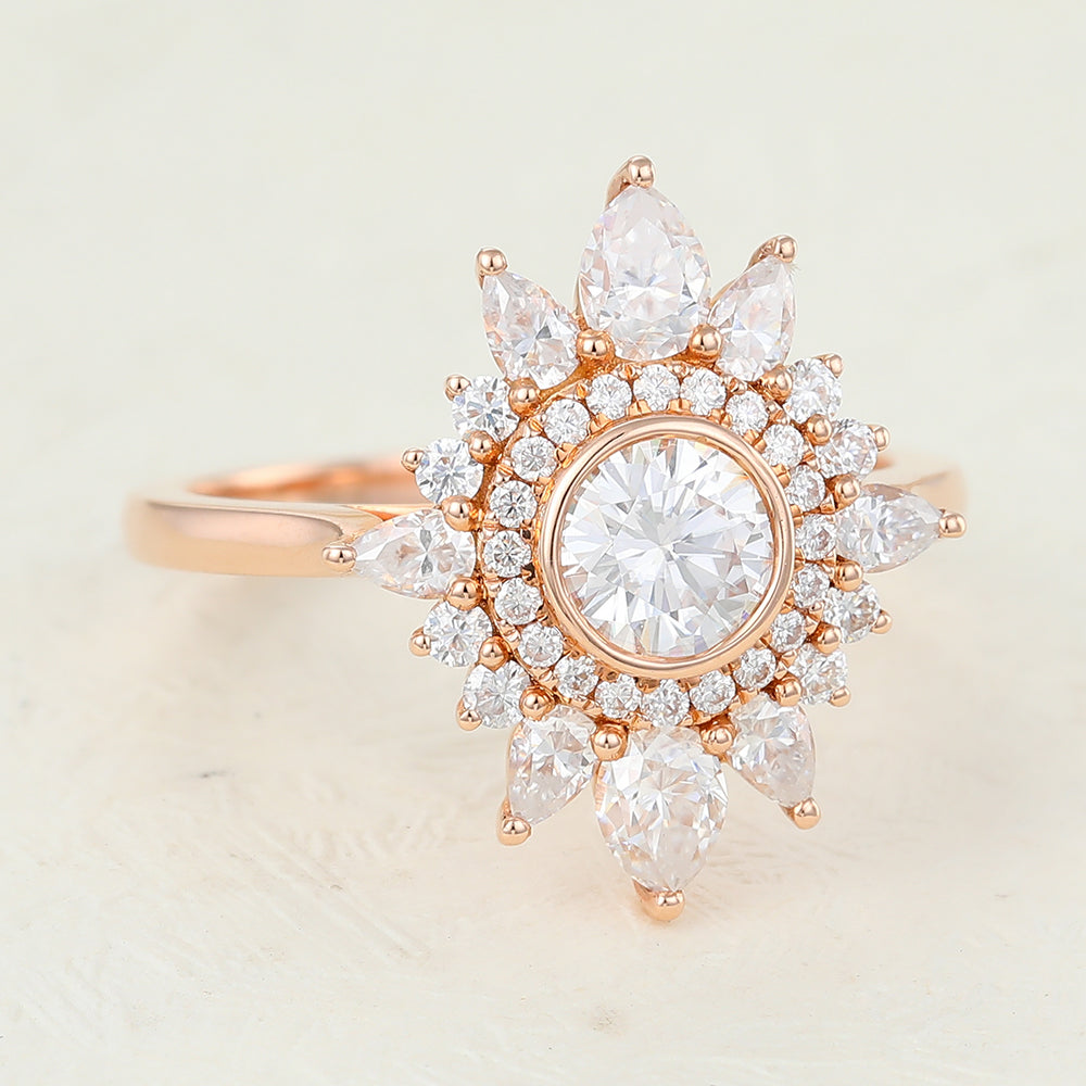 0.41 CT Round Cluster Moissanite Engagement Ring