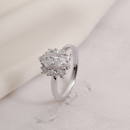 Stunning 1.0 - 2.0 CT Marquise Moissanite Engagement Ring with Cluster Design 10
