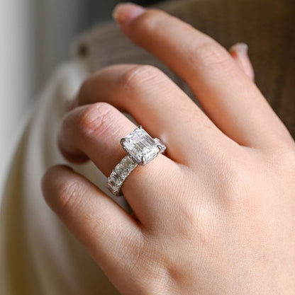 Stunning 1.0 - 2.0 CT Emerald Moissanite Engagement Ring With Hidden Halo Design 6