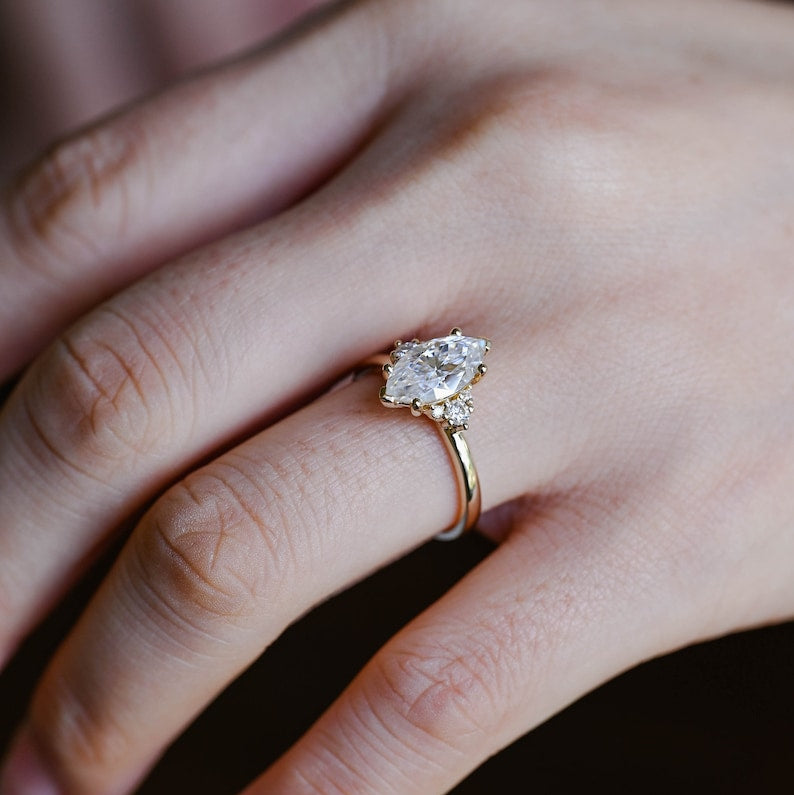 Stunning 1.0 - 2.0 CT Marquise Moissanite Engagement Ring with Cluster Design 2