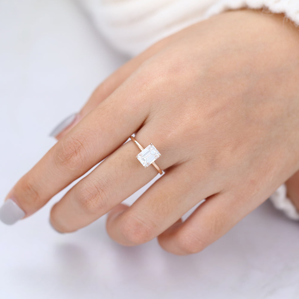 1.6 CT Emerald Solitaire Lab-Grown Diamond Engagement Ring
