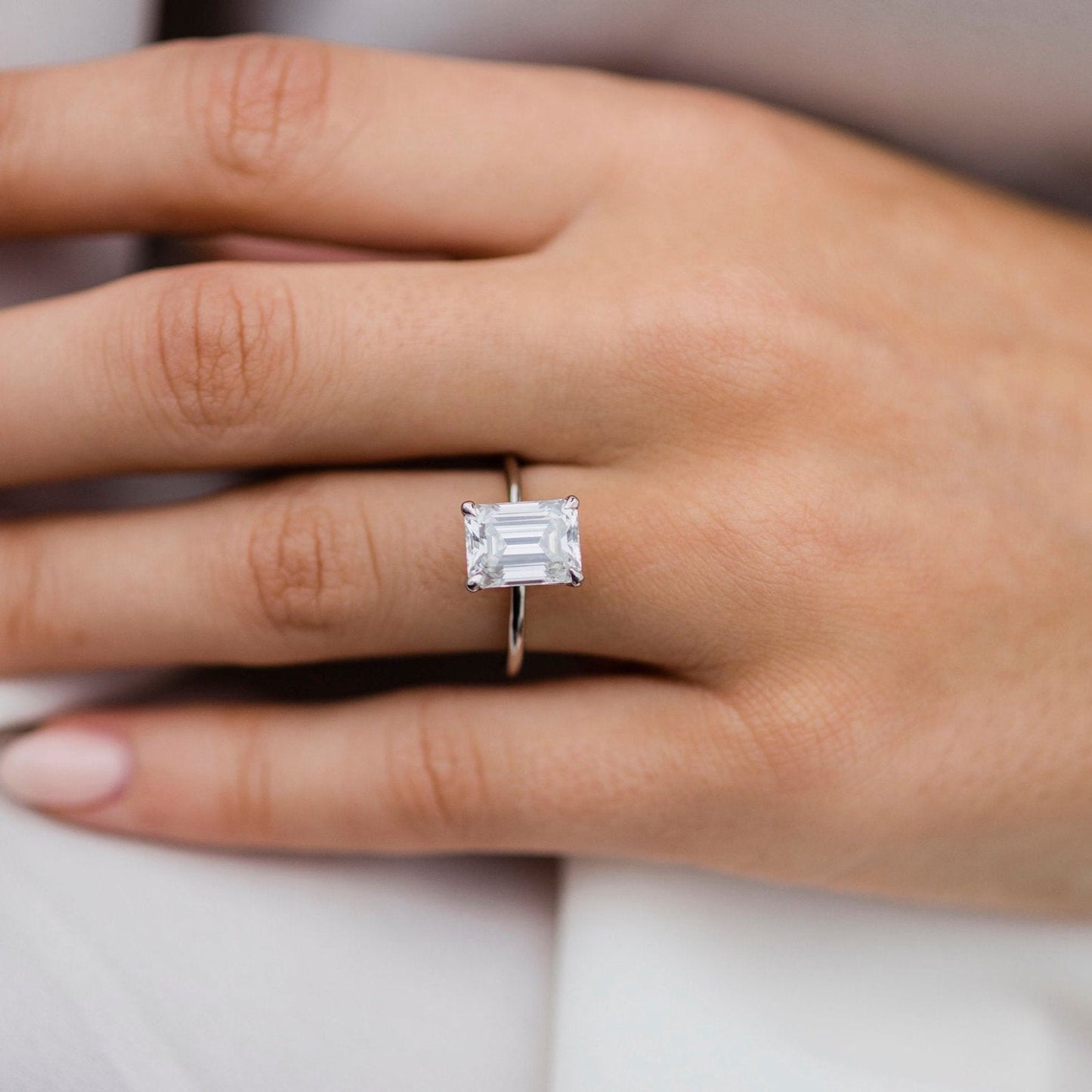 2.6 CT Emerald Solitaire Lab Grown Diamond Engagement Ring