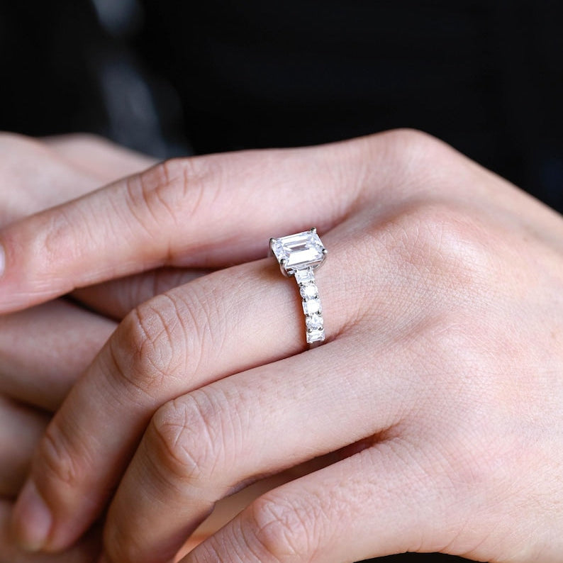 Stunning 1.0 - 2.0 CT Emerald Moissanite Engagement Ring with Pave Design 4