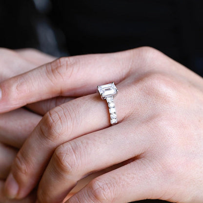 Stunning 1.0 - 2.0 CT Emerald Moissanite Engagement Ring with Pave Design 4