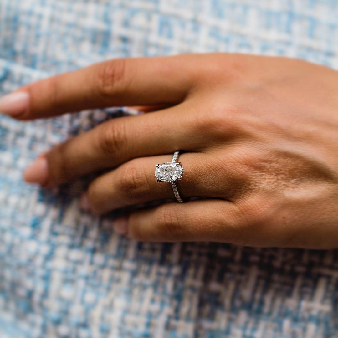3.85 CT Oval Pave Lab Grown Diamond Engagement Ring