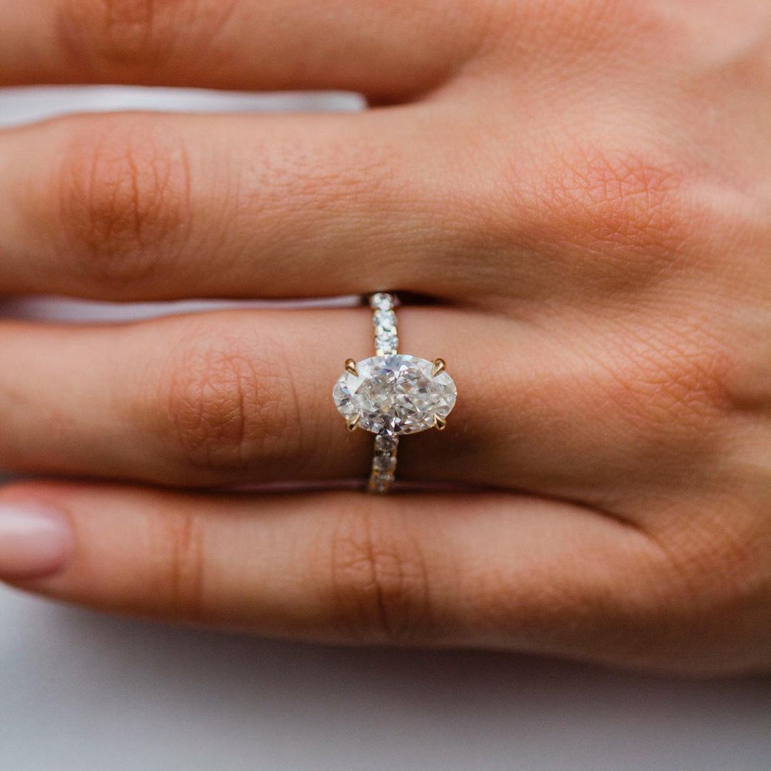 3.5 CT Oval Pave Lab Grown Diamond Engagement Ring