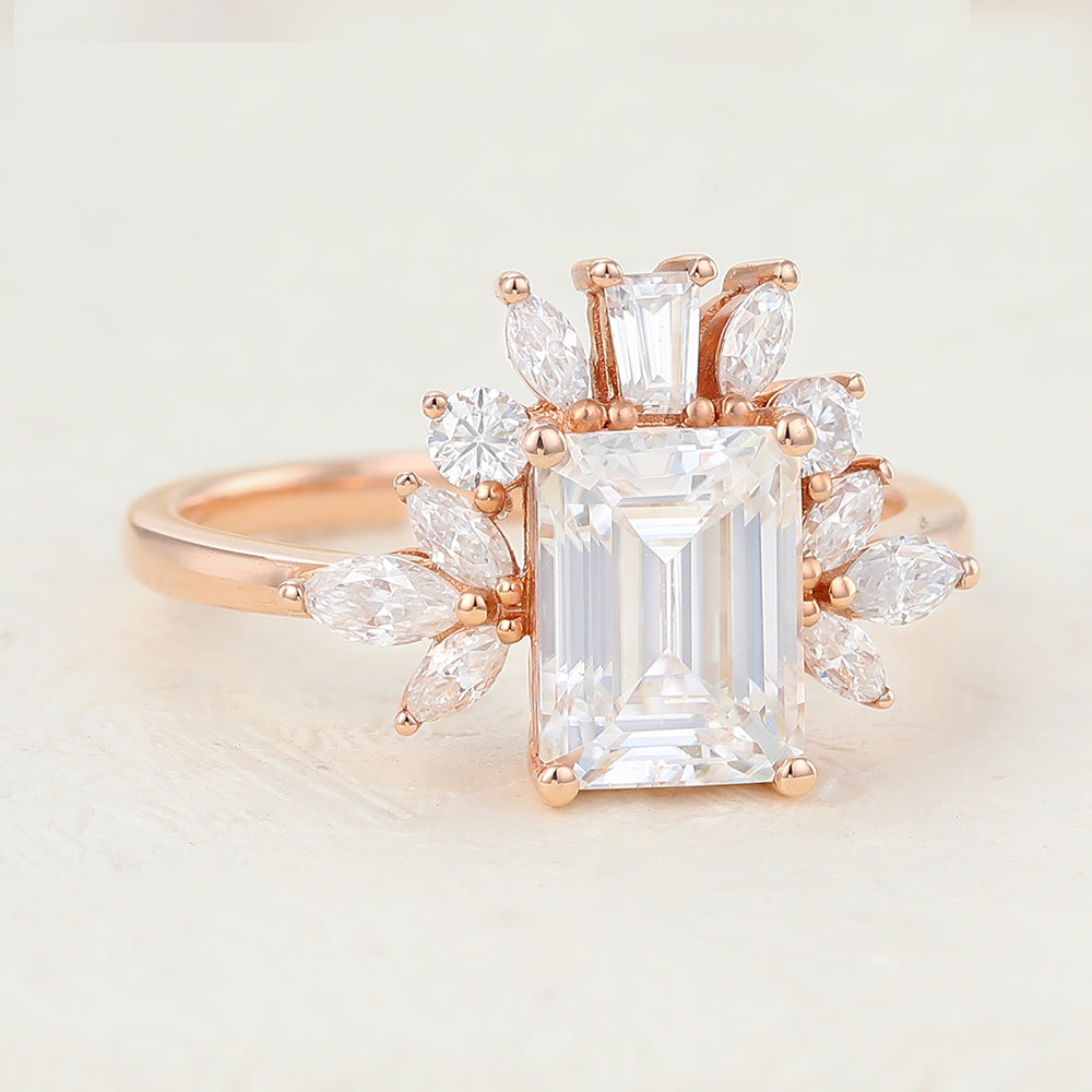 1.6 CT Emerald Cluster Lab-Grown Diamond Engagement Ring