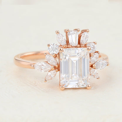 1.6 CT Emerald Cluster Lab-Grown Diamond Engagement Ring