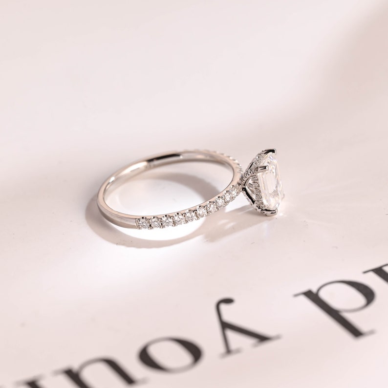 Stunning 1.0 - 2.0 CT Emerald Moissanite Engagement Ring With Hidden Halo Design 9