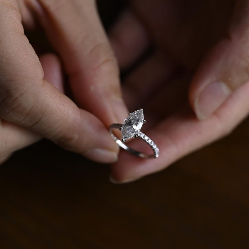 Stunning 1.0 - 2.0 CT Marquise Moissanite Engagement Ring with Pave Design 2