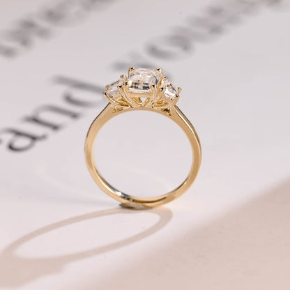 Stunning 1.0 - 2.0 CT Emerald Moissanite Engagement Ring with Three Stone Design 10