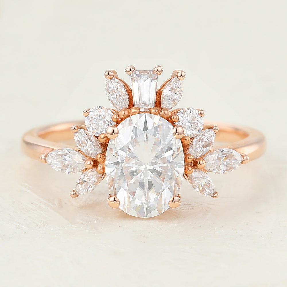 1.33 CT Oval Cluster Moissanite Engagement Ring