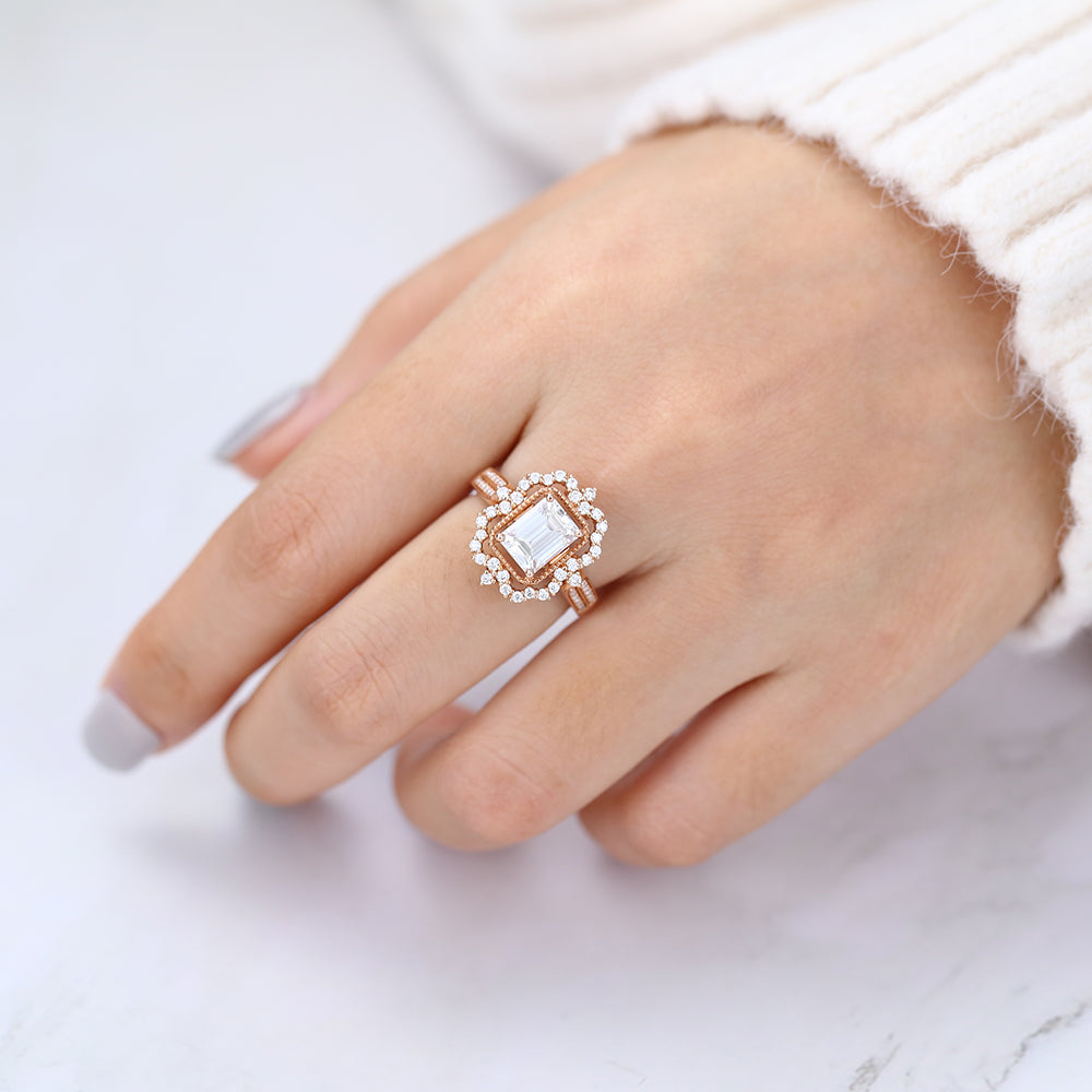 1.6 CT Emerald Cluster & Pave Lab-Grown Diamond Engagement Ring