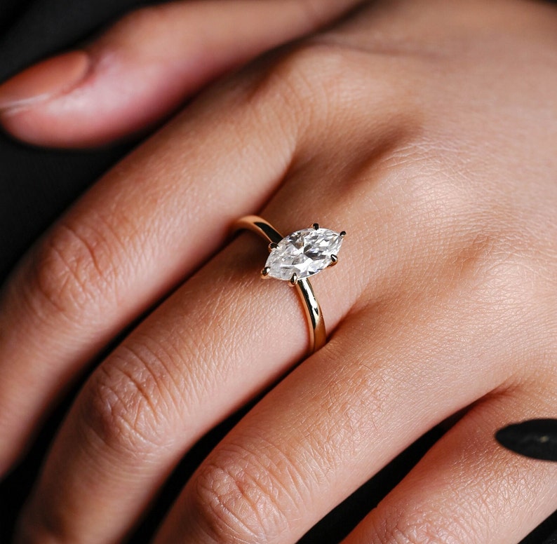 Stunning 1.0 - 2.0 CT Marquise Moissanite Engagement Ring with Solitaire Design 4