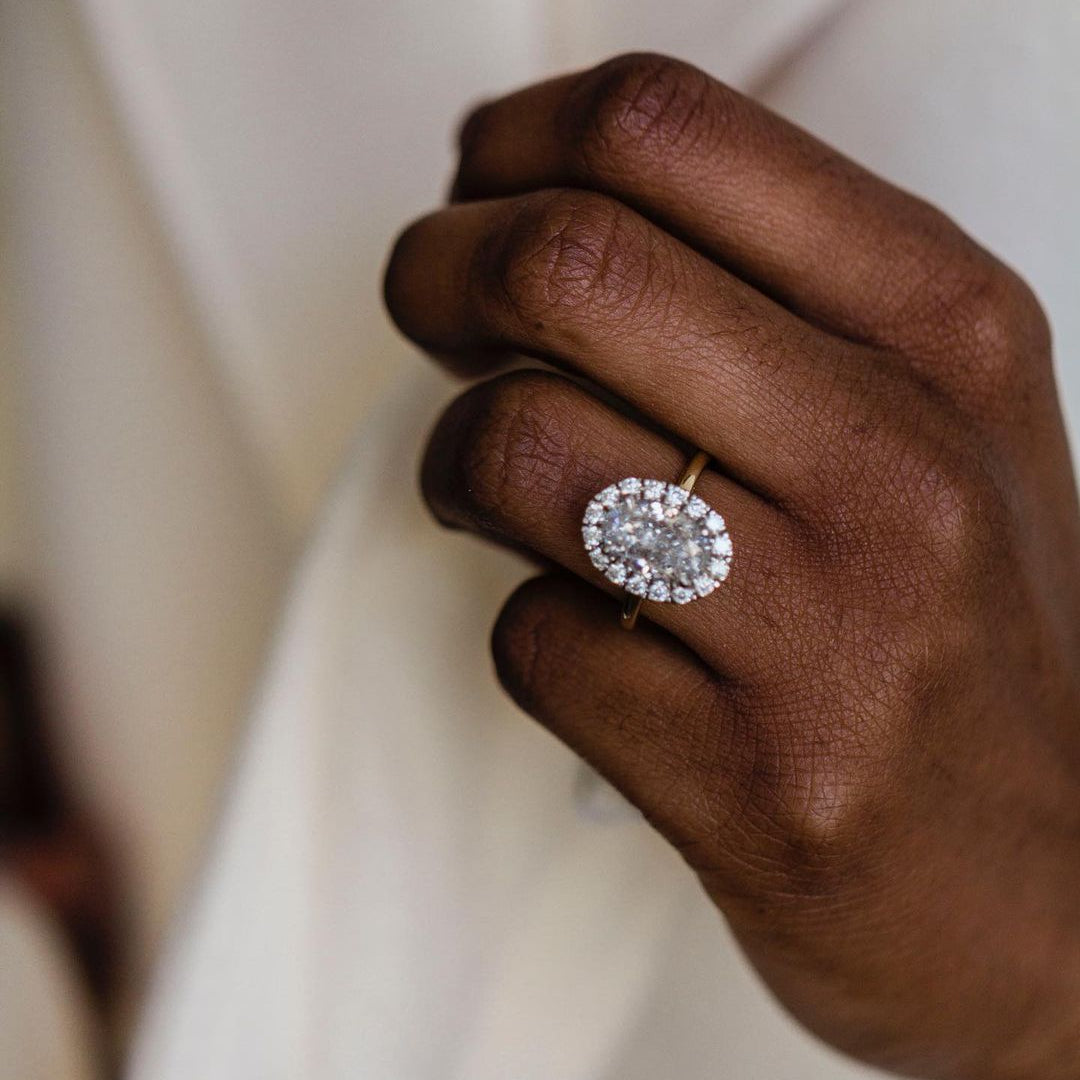 3.85 CT Oval Halo Lab Grown Diamond Engagement Ring