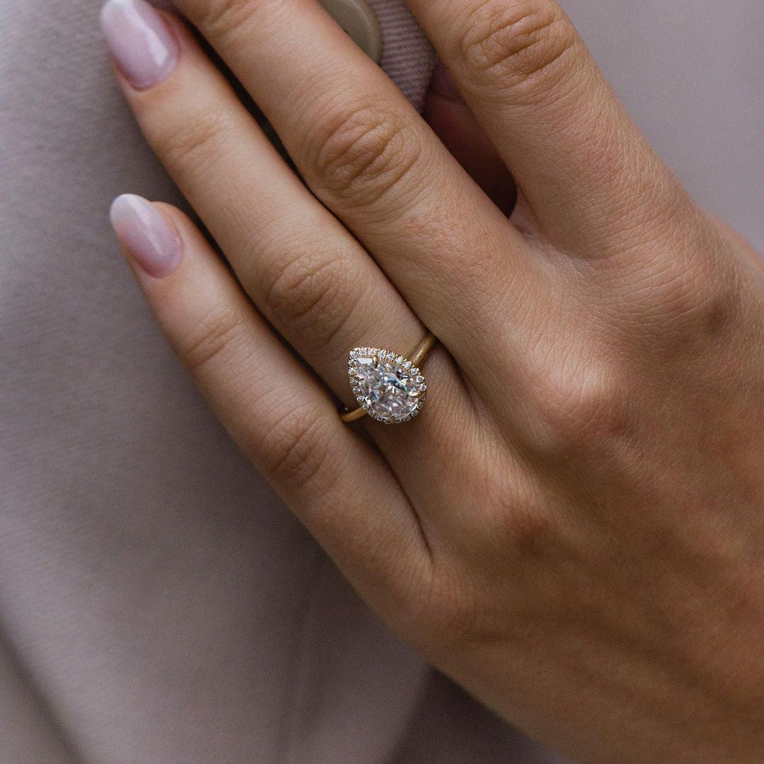 2.35 CT Pear Halo Lab Grown Diamond Engagement Ring