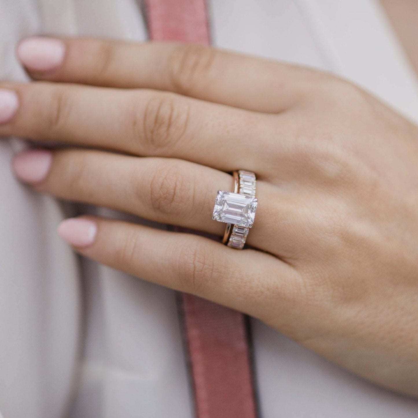 3.5 CT Emerald Hidden Halo Lab Grown Diamond Engagement Ring