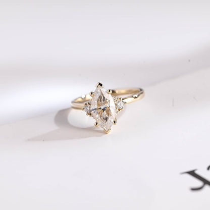 Stunning 1.0 - 2.0 CT Marquise Moissanite Engagement Ring with Cluster Design 1