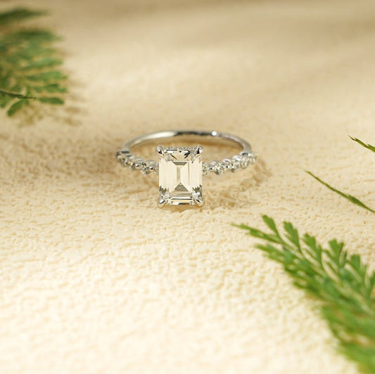 Stunning 1.0 - 2.0 CT Emerald Moissanite Engagement Ring with Hidden Halo Design 1