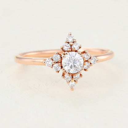0.22 CT Round Cluster Moissanite Engagement Ring